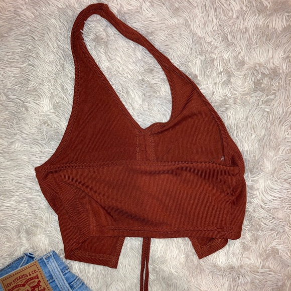 Burnt Orange Halter Drawstring Crop Top - Picture 5 of 5